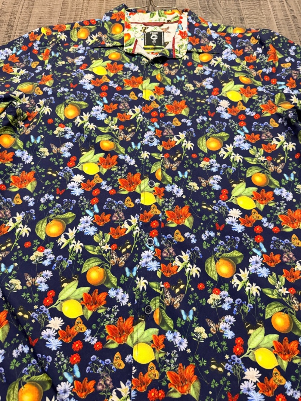 Men's Navy Floral & Citrus Button-Down Shirt